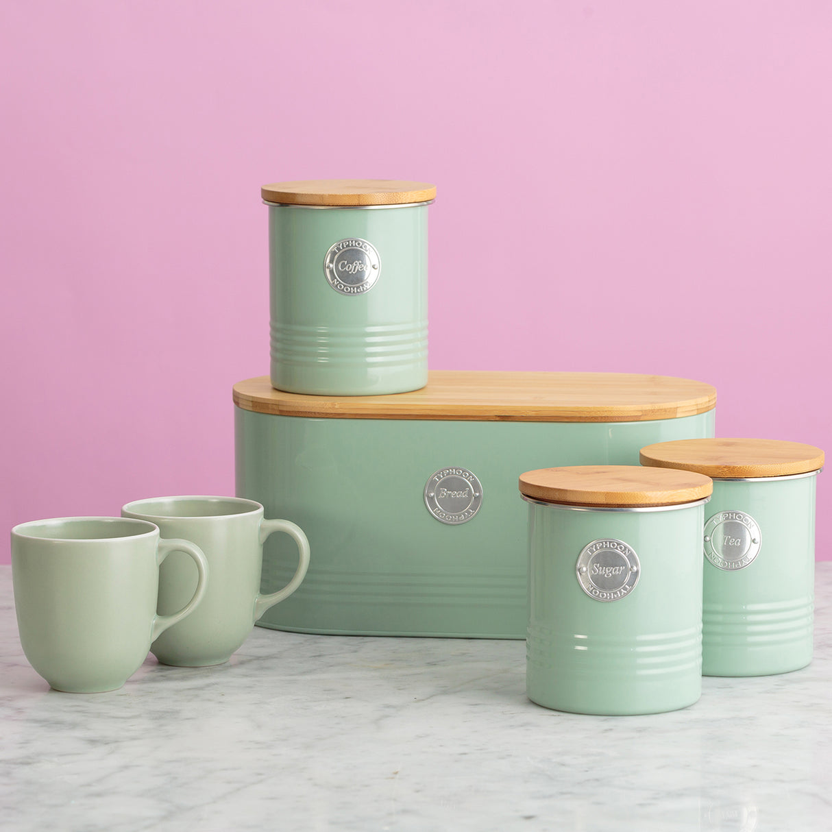 Pastellgrüne Zuckerdose aus der Typhoon Living Collection, 1 Liter, elegante Keramik mit Silberdeckel auf weißem Hintergrund